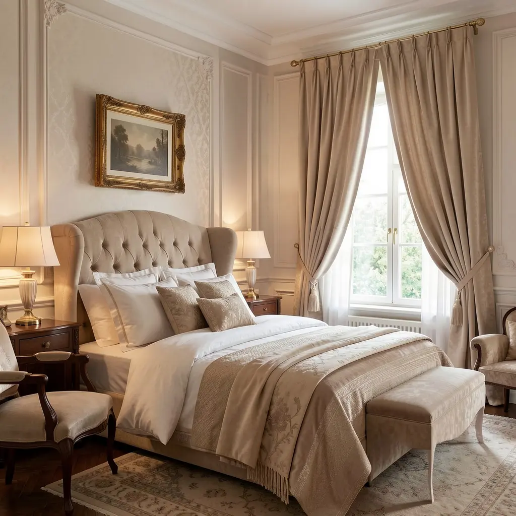 Mörkläggningsgardiner i elegant sovrum